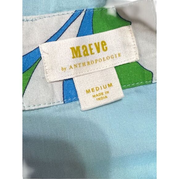 Maeve by Anthropologie Puff-Sleeve Cropped Blouse Tropical Floral Ruffle Sz  M B - Picture 7 of 13